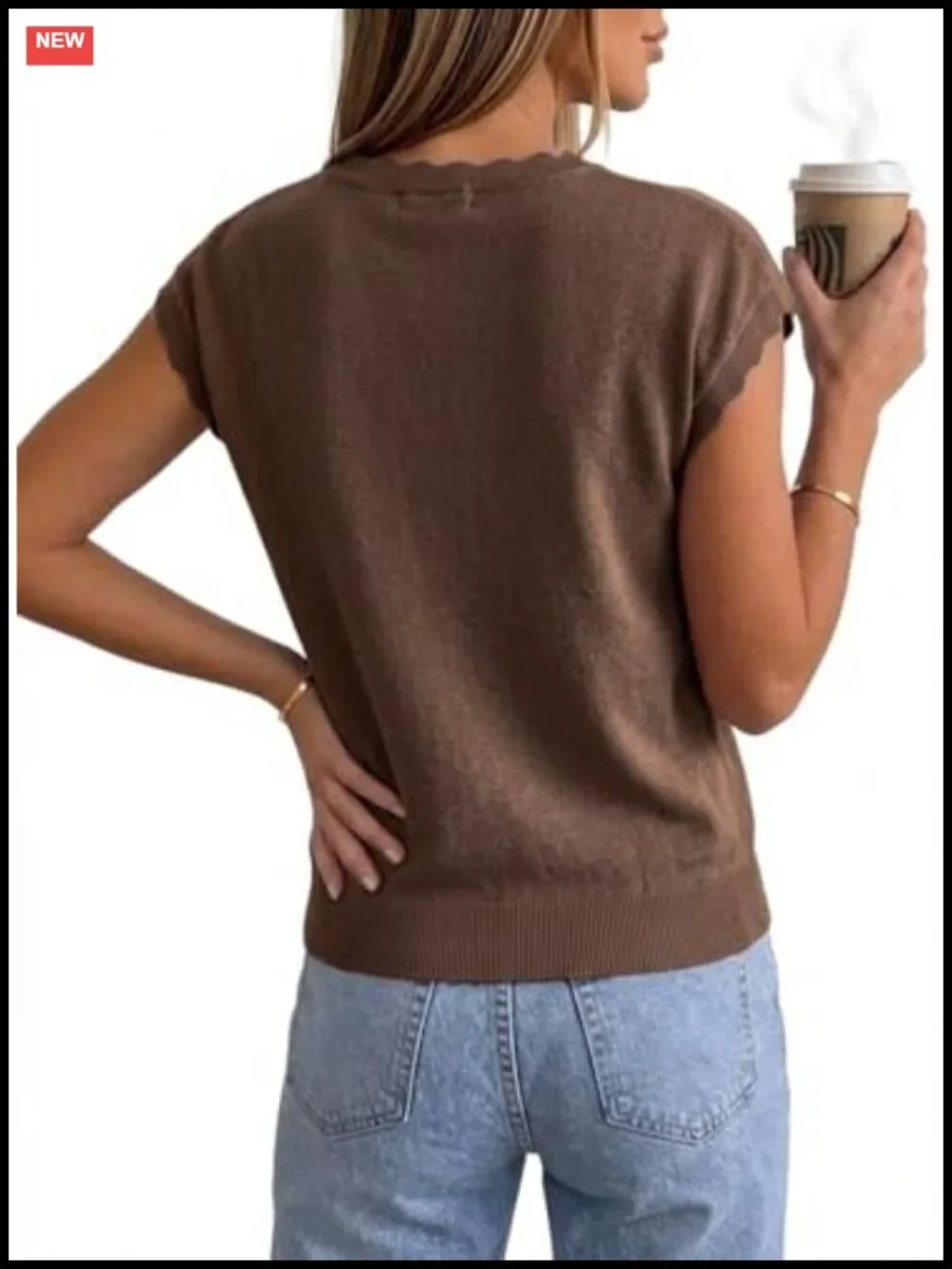 Women's Lightweight Knit Pullover Sweater with Scallop Edges